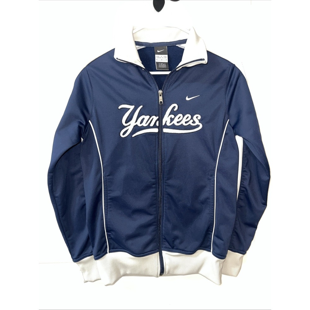 New York‎ Yankees Nike Full Zip Jacket MLB Embroidered White Logo Blue Gray Med